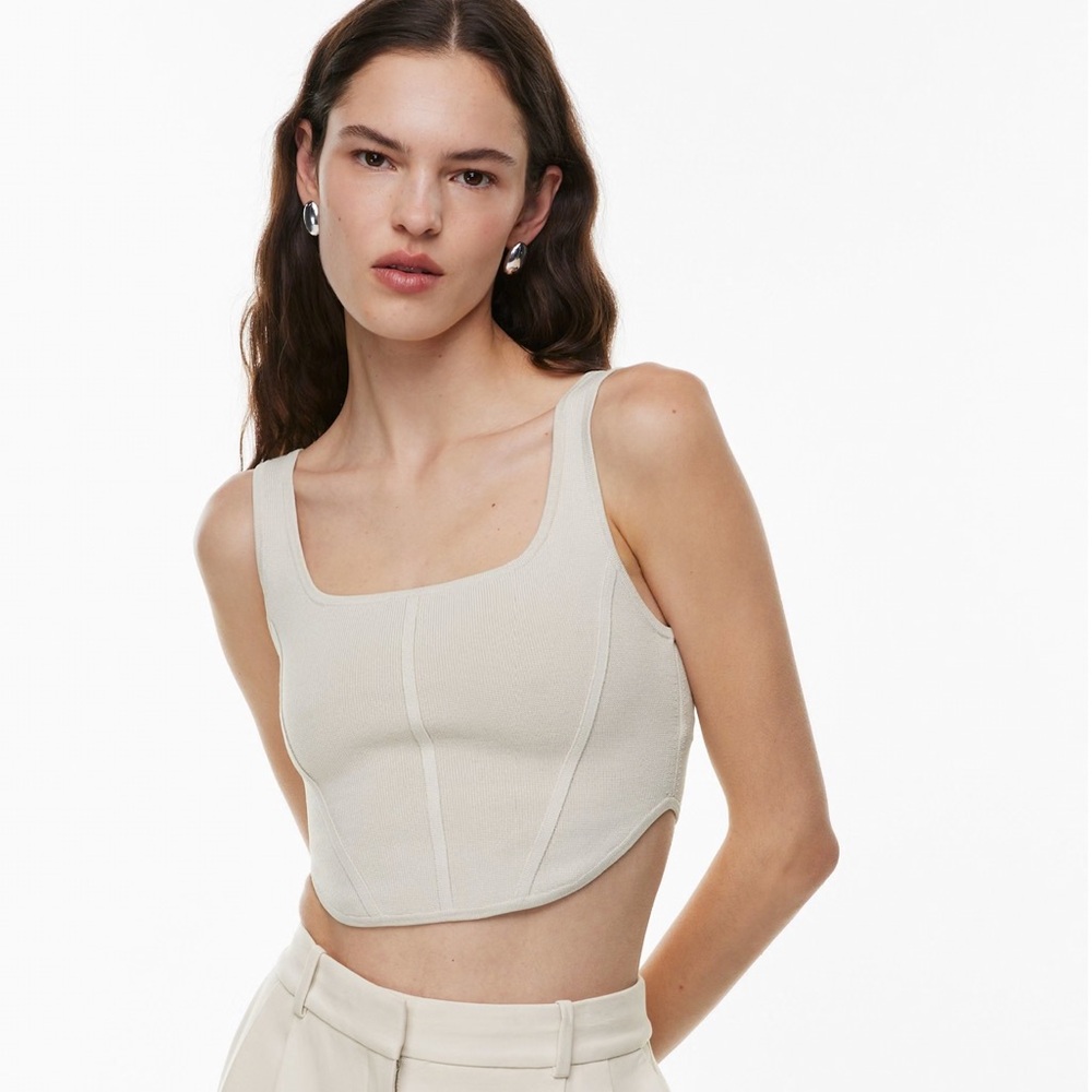 Aritzia babaton sculpt knit bustier tank, size  L in matte pearl